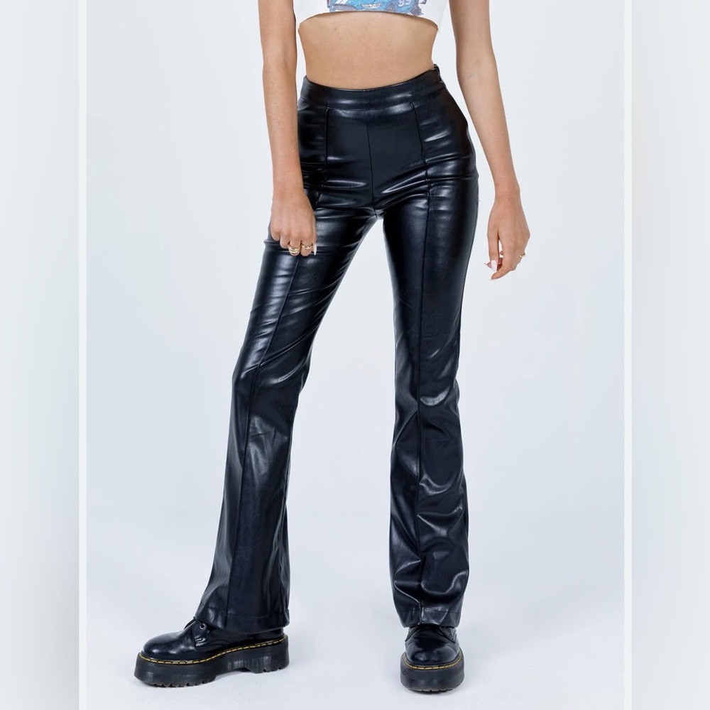 Princess Polly Black Flare Faux‎ Leather Pants